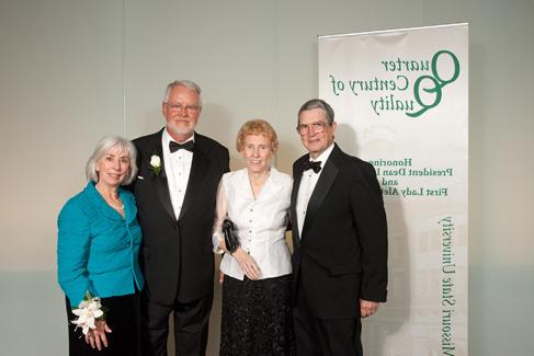 Harvey White attended Northwest after graduating from Horace Mann High School, and his wife, Joyce, graduated from Northwest with a degree in business in 1951.  Harvey and Joyce (left) are pictured with Northwest President Dean Hubbard and first lady Aleta.